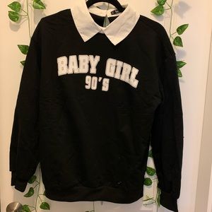 Contrast Collar Letter Graphic Pullover